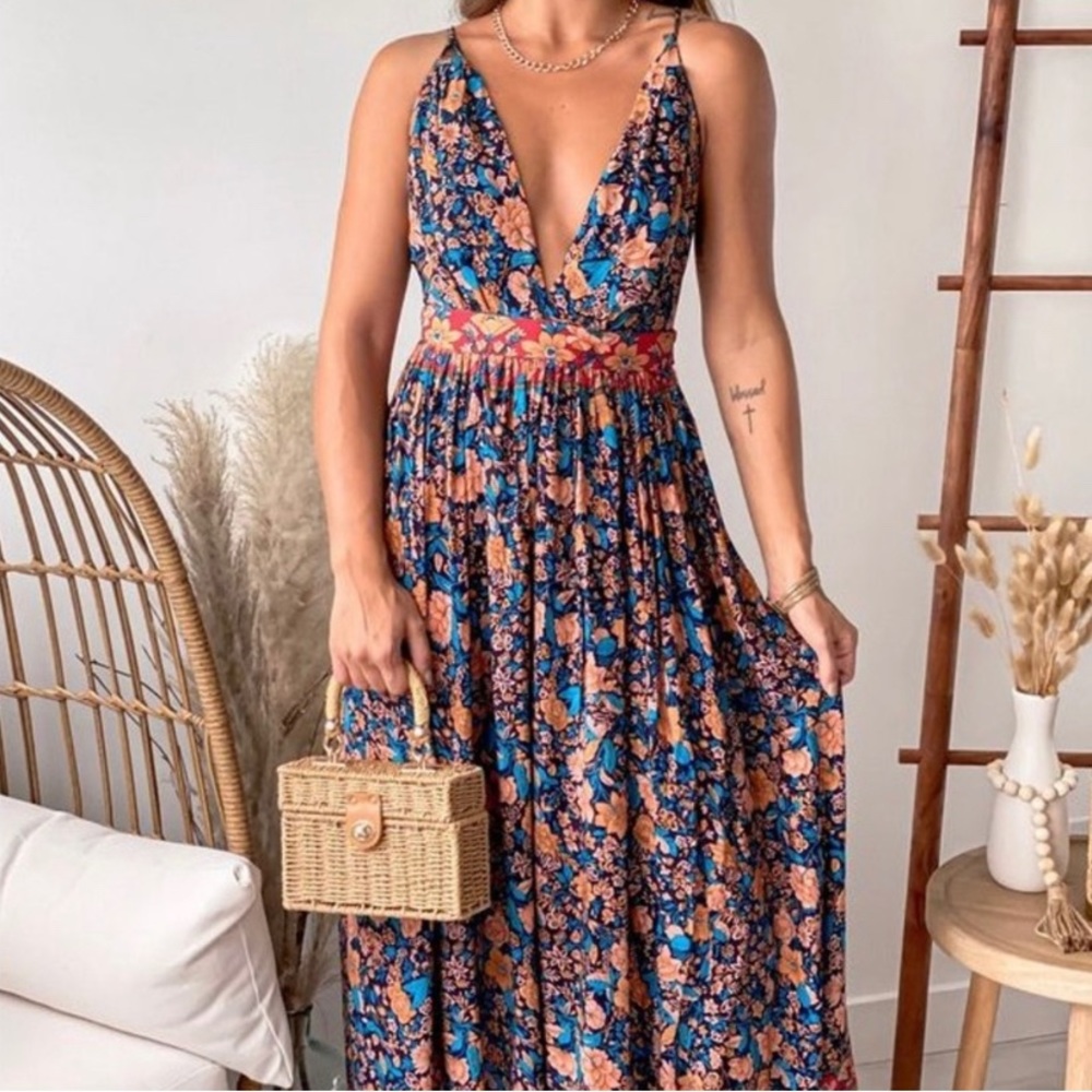 Boho Plunge Floral Maxi